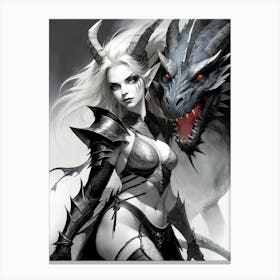 Dragonborn Black And White Painting (26) Canvas Print