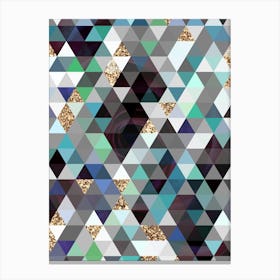 Abstract Geometric Triangle Pattern in Teal Blue and Glitter Gold n.0009 Canvas Print