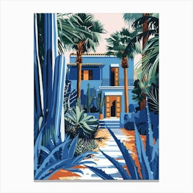 Blue House With Palm Trees Canvas Print