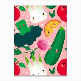 Vegetables And Fruits Kawaii Pattern Canvas Print
