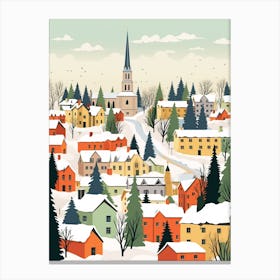 Retro Winter Illustration Vilnius Lithuania 1 Canvas Print