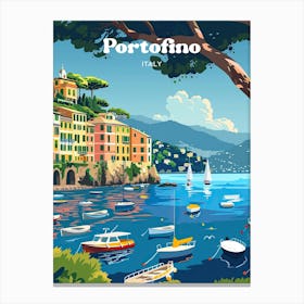 Portofino Italy Coastal Digital Travel Art Canvas Print