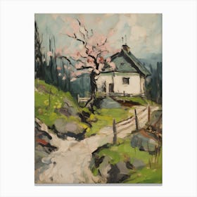 Small Cottage Countryside Farmhouse Painting With Trees 7 Canvas Print