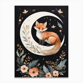 Floral Cute Fox Watercolor Moon Paining (30) Canvas Print