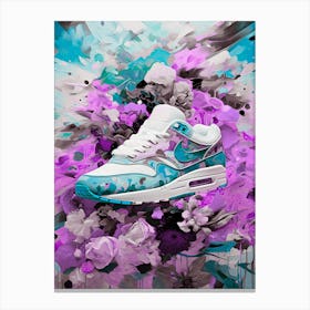 Airmax 1 Purple Blue Flowers Nike Sneakers Floral Painting Poster Canvas Print