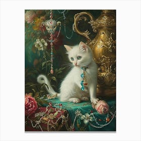 Kitten With Jewels Rococo Painting Inspired 2 Canvas Print