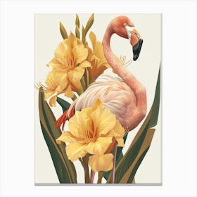 Lesser Flamingo And Canna Lily Minimalist Illustration 1 Canvas Print