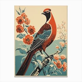 Vintage Bird Linocut Pheasant 7 Canvas Print