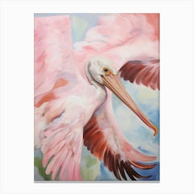 Pink Ethereal Bird Painting Brown Pelican Canvas Print