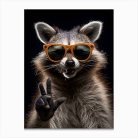 A Bahamian Raccoon Doing Peace Sign Wearing Sunglasses 2 Canvas Print