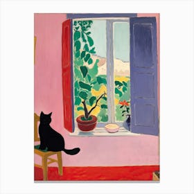 Open Window Black Cat Silhouette Canvas Print