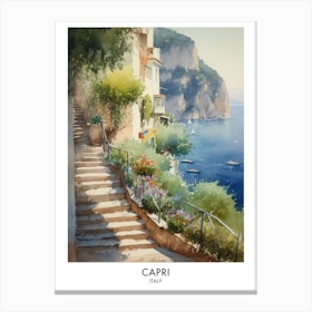 Capri Watercolour Travel Poster 4 Canvas Print
