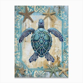 Sea Turtle & Star Fish Textured Collage 2 Canvas Print