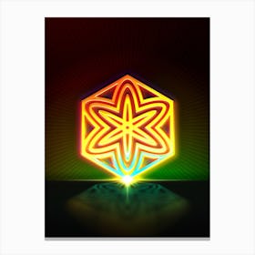 Neon Geometric Glyph in Watermelon Green and Red on Black n.0272 Canvas Print