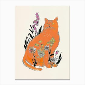 Cute Orange Cat With Flowers Illustration 4 Canvas Print