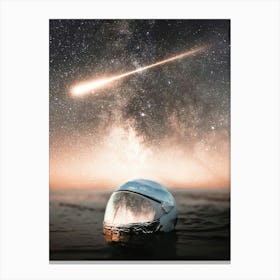 Astronaut Helmet Reflection And Gold Comet Canvas Print
