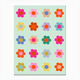 Colorful Flowers Retro Floral Canvas Print