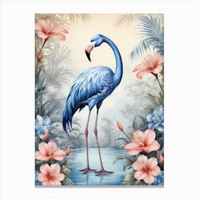 Floral Blue Flamingo Painting (28) Canvas Print