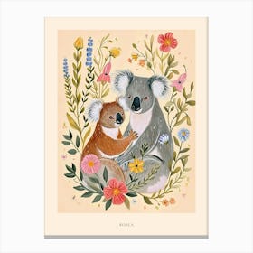 Folksy Floral Animal Drawing Koala 3 Poster Canvas Print