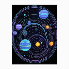 Default Neon Black Light Sgraffito Solar System 3d Illustratio 2 (2) Canvas Print