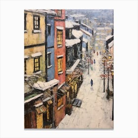 Vintage Winter Painting Bergen Norway Canvas Print