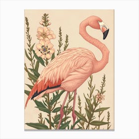 Andean Flamingo And Oleander Minimalist Illustration 2 Canvas Print