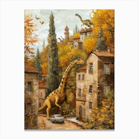 Dinosaurs In A Autumnal Mediterranean Painting 2 Canvas Print