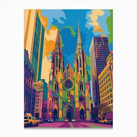 St Patricks Cathedral New York Colourful Silkscreen Illustration 2 Canvas Print