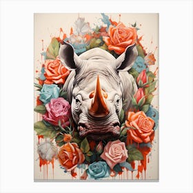 Rhino With Roses 1 Canvas Print