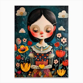 Girl In Flowers Canvas Print