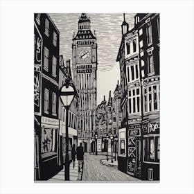 London England Linocut Illustration Style 3 Canvas Print