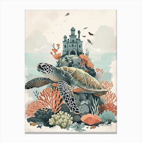 Sea Turtle With A Coral Castle Illustration 1 Canvas Print