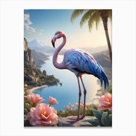 Floral Blue Flamingo Painting (48) Canvas Print