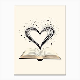 Open Book Line Heart Canvas Print