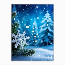 Closeup Of A Single Luminescent Snowflake Catch The Glimmer Of A Quarter Moon Resting On A Coniferou (1) Canvas Print