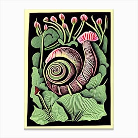 Garden Snail Feeding On Plants Linocut Canvas Print