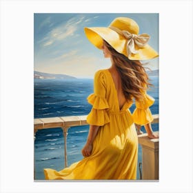 Woman in summer dress looking at the sea 15 Canvas Print