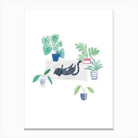 Painted Black Cat On Rug Canvas Print