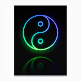 Neon Blue and Green Abstract Geometric Glyph on Black n.0081 Canvas Print