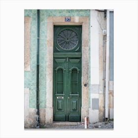 Narrow Old Wooden Green Door Alfama Lisbon Canvas Print