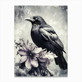 Crow In Bloom 1 Canvas Print