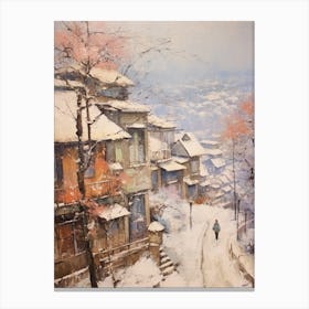 Vintage Winter Painting Seoul South Korea Canvas Print