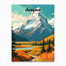 Jasper National Park Alberta Canada Hiking Travel Illustration Canvas Print