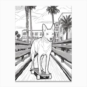 Basenji Dog Skateboarding Line Art 2 Canvas Print