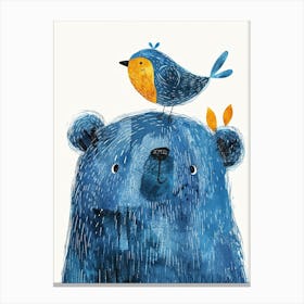 Small Joyful Bear With A Bird On Its Head 16 Canvas Print