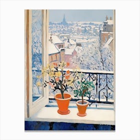 The Windowsill Of Budapest   Hungary Snow Inspired By Matisse 1 Canvas Print