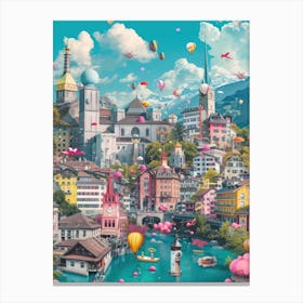 Zurich   Retro Collage Style 3 Canvas Print