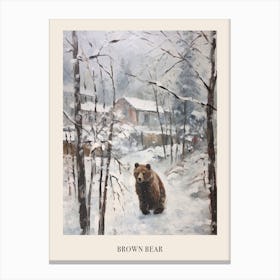 Vintage Winter Animal Painting Poster Brown Bear 1 Canvas Print