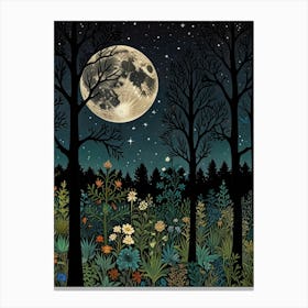 Moonlight In The Forest Style William Morris 1 Art Print 3 Canvas Print