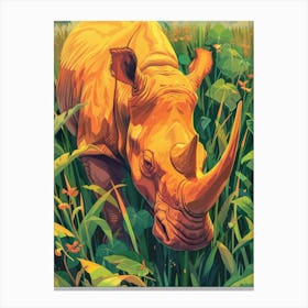 Rhino In The Grass Canvas Print